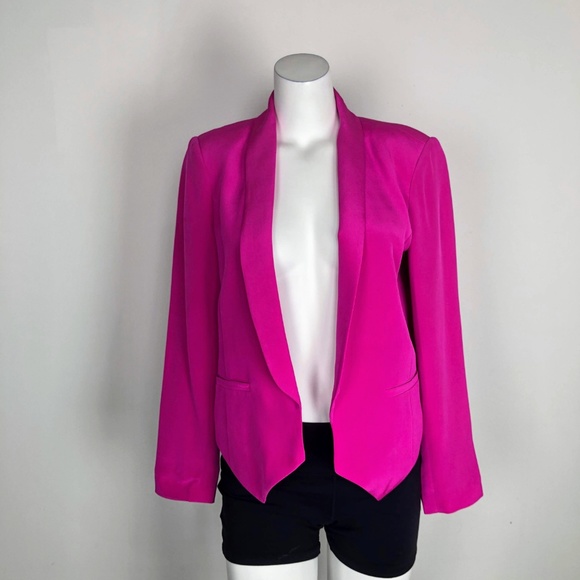 Truth Pride Angel Hem Neon Pink Silk Blazer Coat - Picture 5 of 8